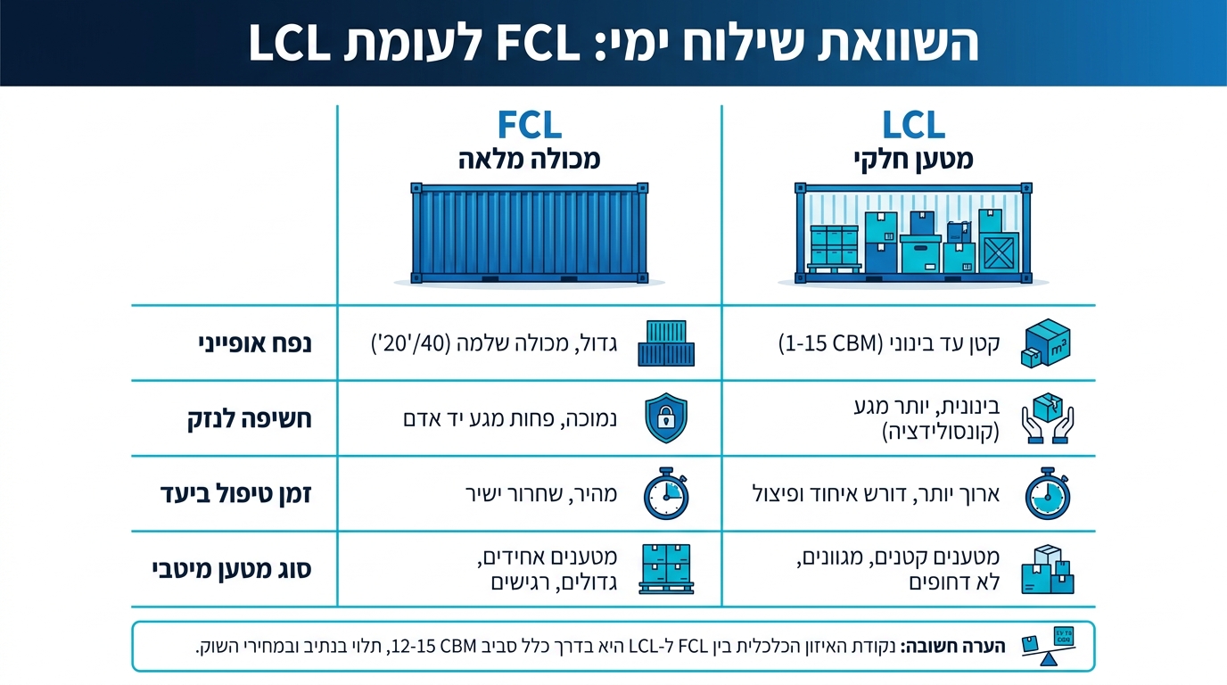השוואה בין מכולה מלאה FCL לבין מטען חלקי LCL