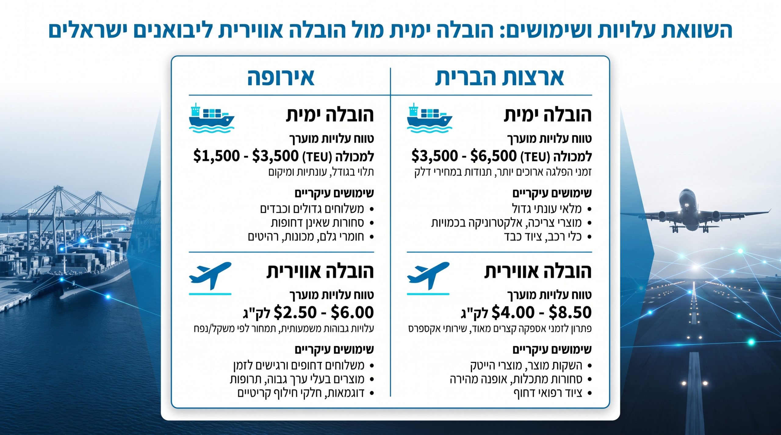 השוואה בין שילוח ימי לשילוח אווירי לפי דחיפות וערך המטען