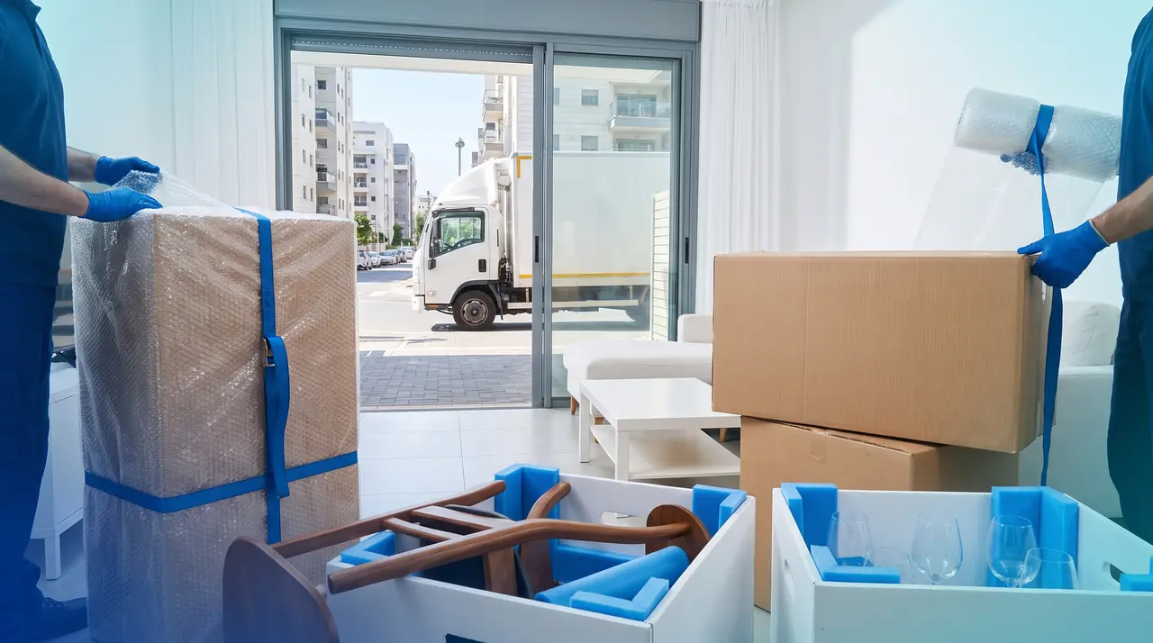 אריזת תכולת בית בקרטונים מחוזקים לקראת שילוח ימי בינלאומי