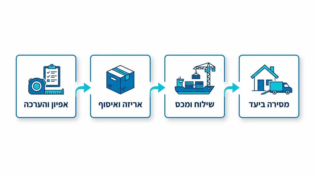 שלבי תהליך העברת תכולת דירה לחו״ל מהאריזה ועד המסירה ביעד