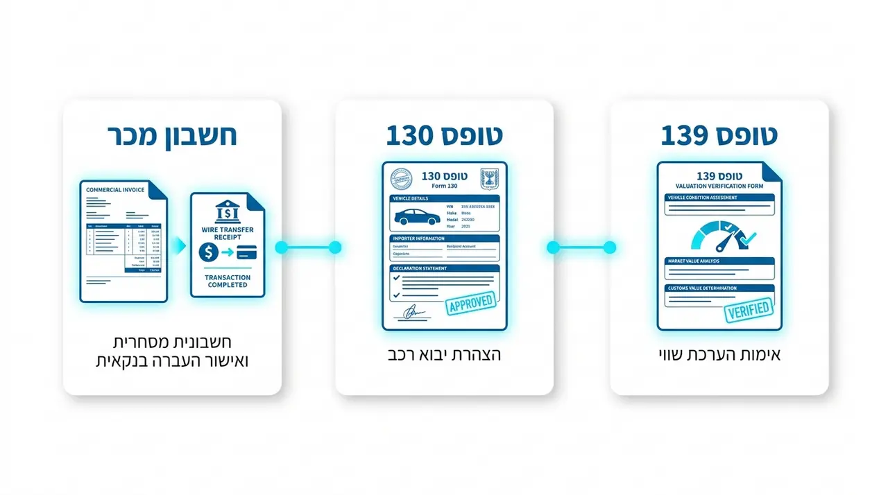 הטפסים המרכיבים את תיק המכס לשחרור רכב בנמל חיפה ואשדוד